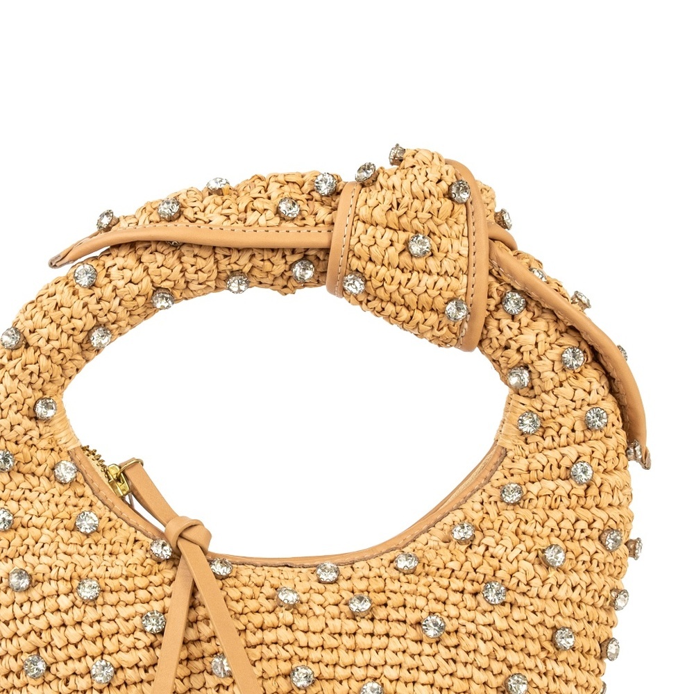NWT Poolside Josie Bling Raffia Top-Handle Knotted Bag Crystals Natural - Picture 8 of 8